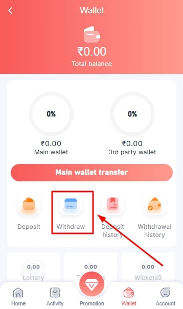 Click On Withdraw section