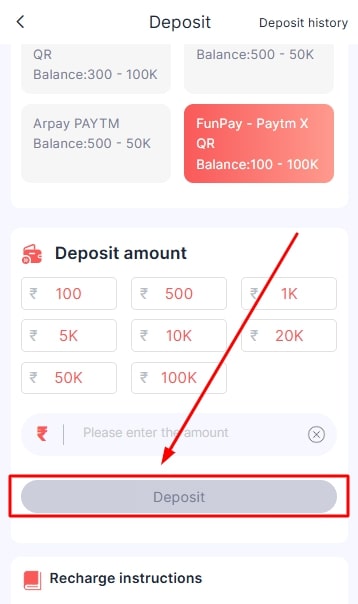 Click on deposit and complete the transaction